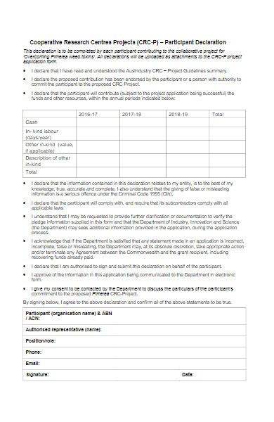 project participant declaration form