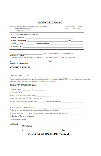 property management landlord verification form