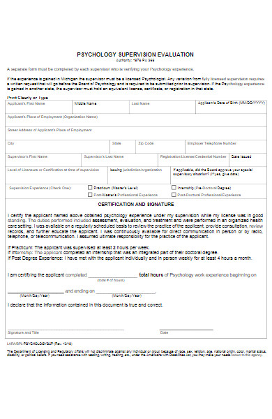 psychology supervision evaluation form