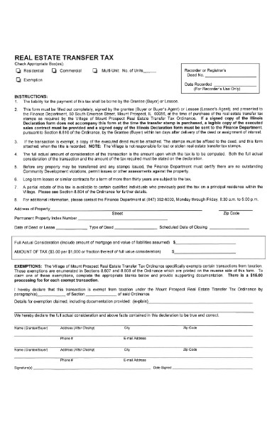 real estate transfer tax declaration form in pdf