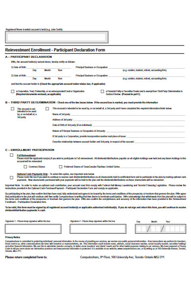 reinvestment enrollment participant declaration form