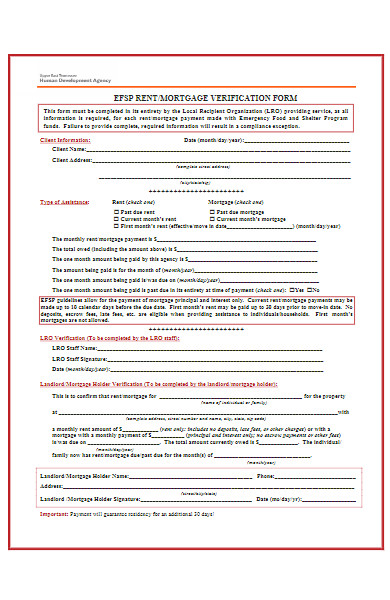 rent mortgage verification form