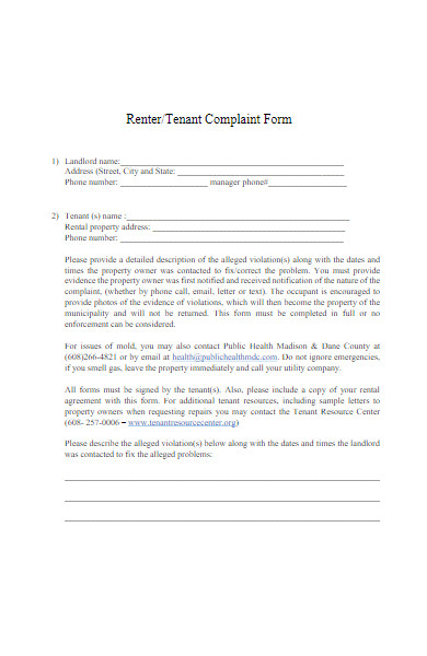 renter tenant complaint form