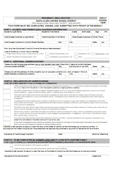 residency declaration form