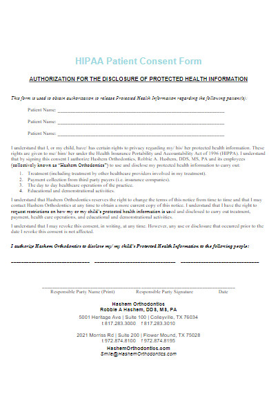 sample hipaa patient consent form