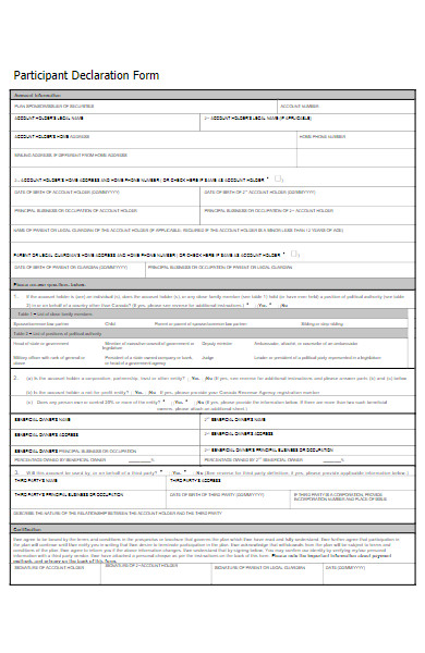 sample participant declaration form