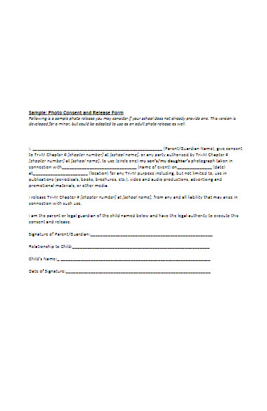 sample photo consent and release form