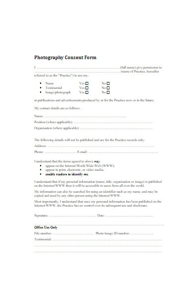 sample photography consent form