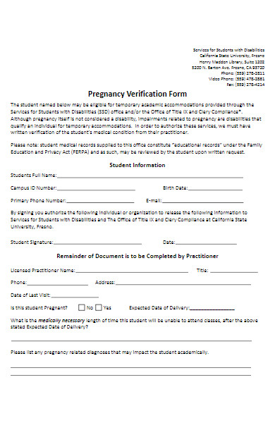 sample pregnancy verification form
