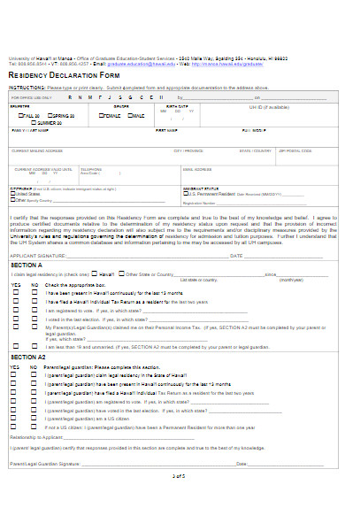 sample residency declaration form