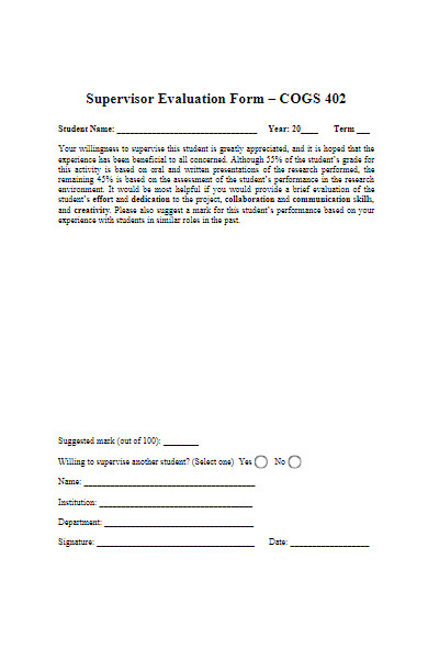sample supervisor evaluation form