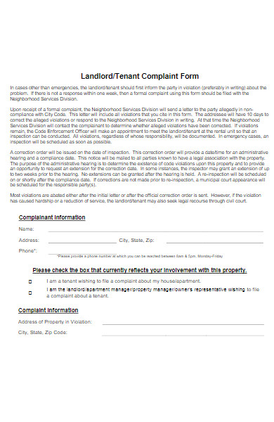 sample tenant complaint form