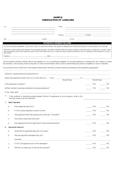sample verification of landlord form
