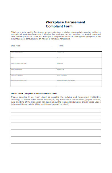 sample workplace complaint form