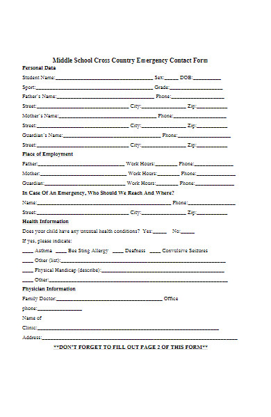 school emergency contact form