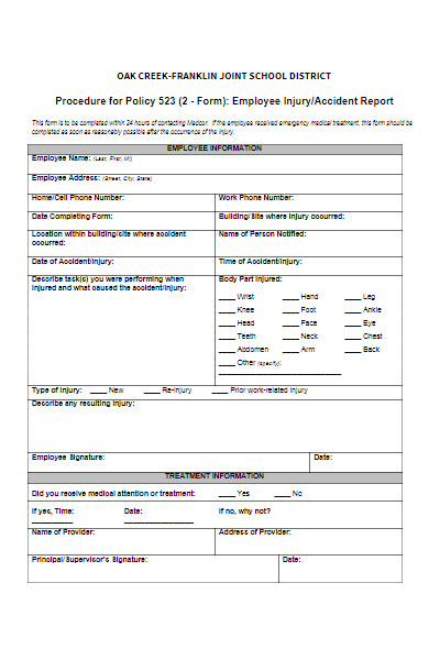 school employee accident report form