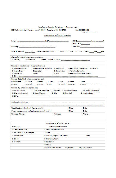 school employee incident report form