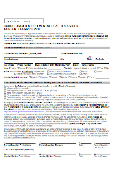 school health services consent form