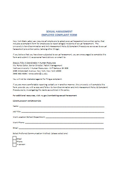 sexual harassment employee complaint form