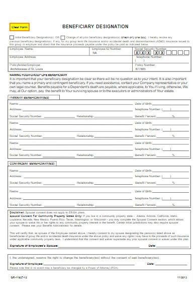 simple life insurance beneficiary designation form