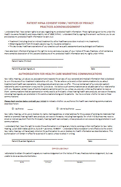 simple patient hipaa consent form