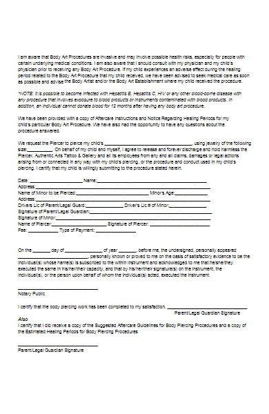 simple piercing consent form