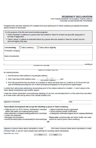 simple residency declaration form
