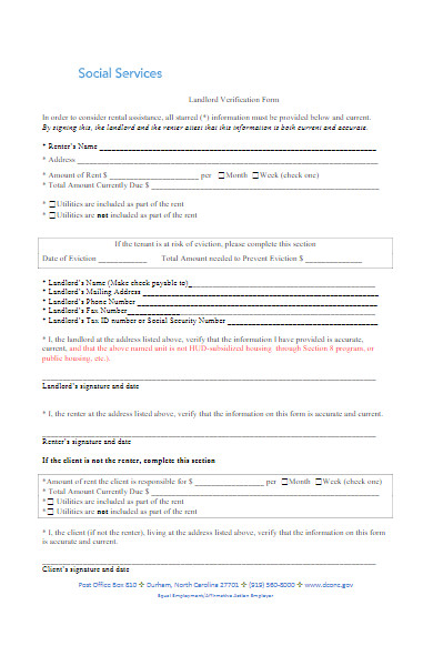 social services landlord verification form