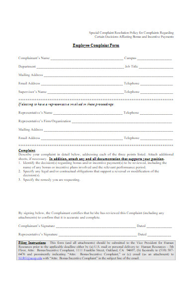 special complaint form for employee
