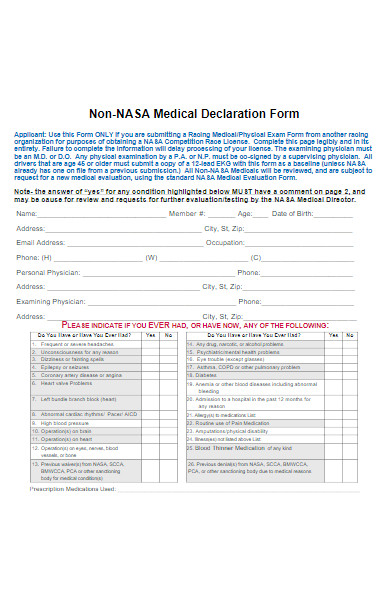 sports medical declaration form