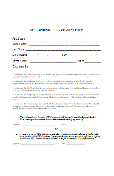 standard background check consent form