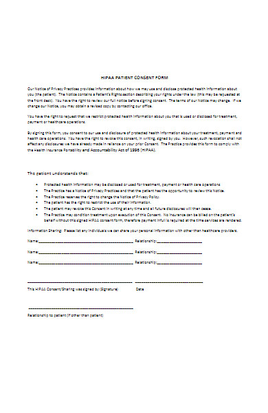 standard hipaa patient consent form
