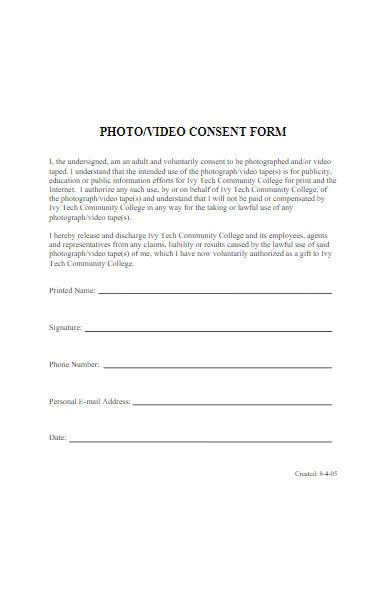 standard photo and video consent form