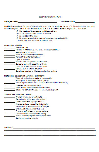 standard supervisor evaluation form