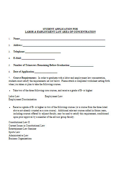 student application form for labor