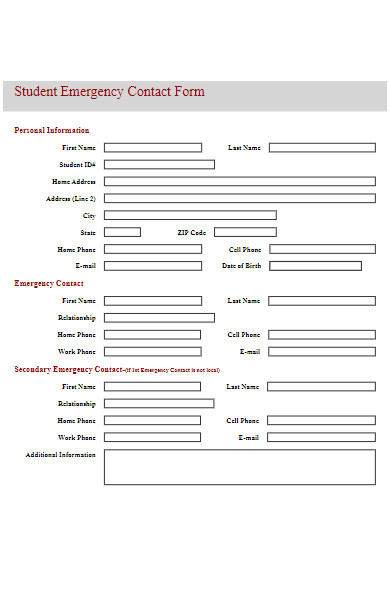 student emergency contact form