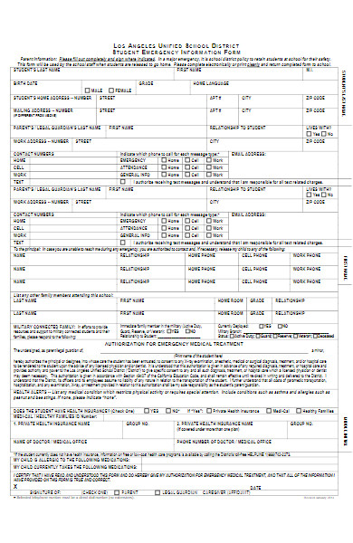 student emergency contact information form in pdf
