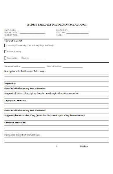 student employee disciplinary action form example