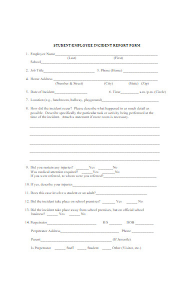 student employee incident report form