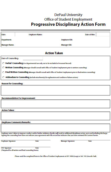 student employment progressive disciplinary action form