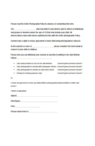 student photography consent form