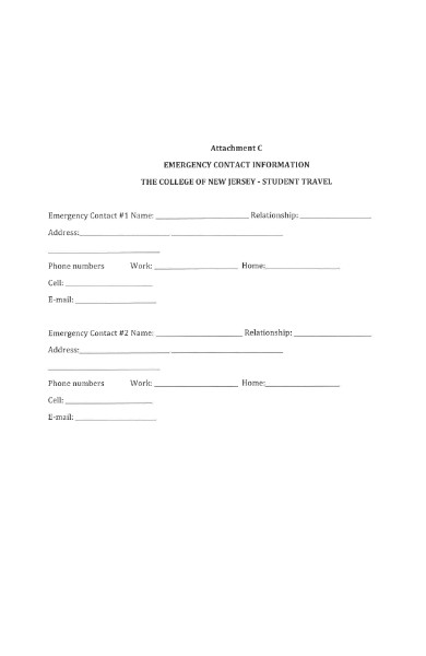 student travel emergency contact form