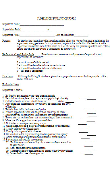 supervisor evaluation form example