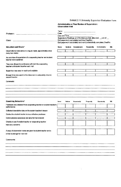 supervisor evaluation form for university