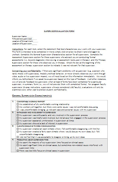 supervisor evaluation form in pdf