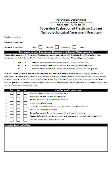 supervisor evaluation of student form