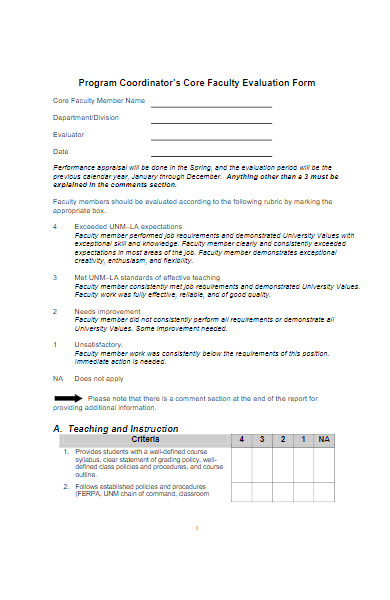supervisor faculty evaluation form