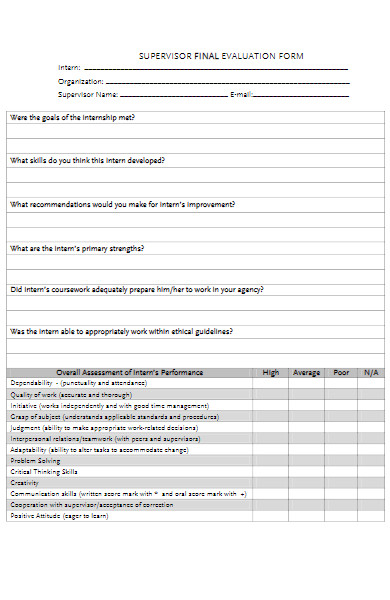 supervisor final evaluation form