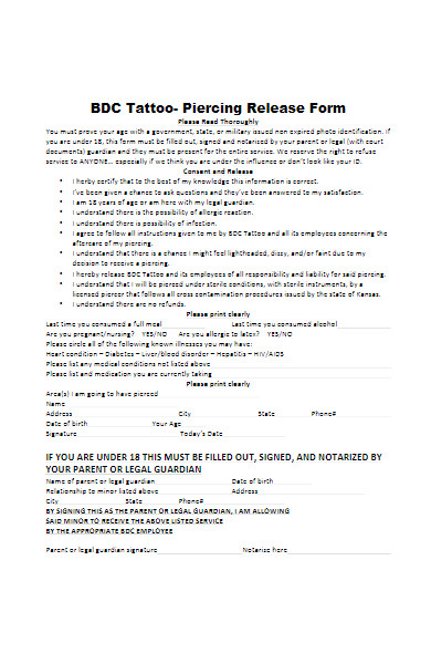 tattoo piercing consent release form