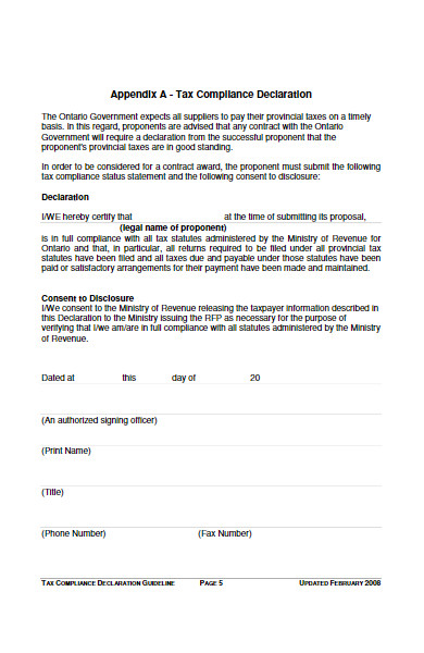 tax compliance declaration form
